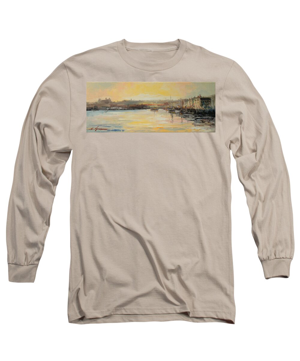 Scarborough Long Sleeve T-Shirt featuring the painting The Scarborough Harbour by Luke Karcz