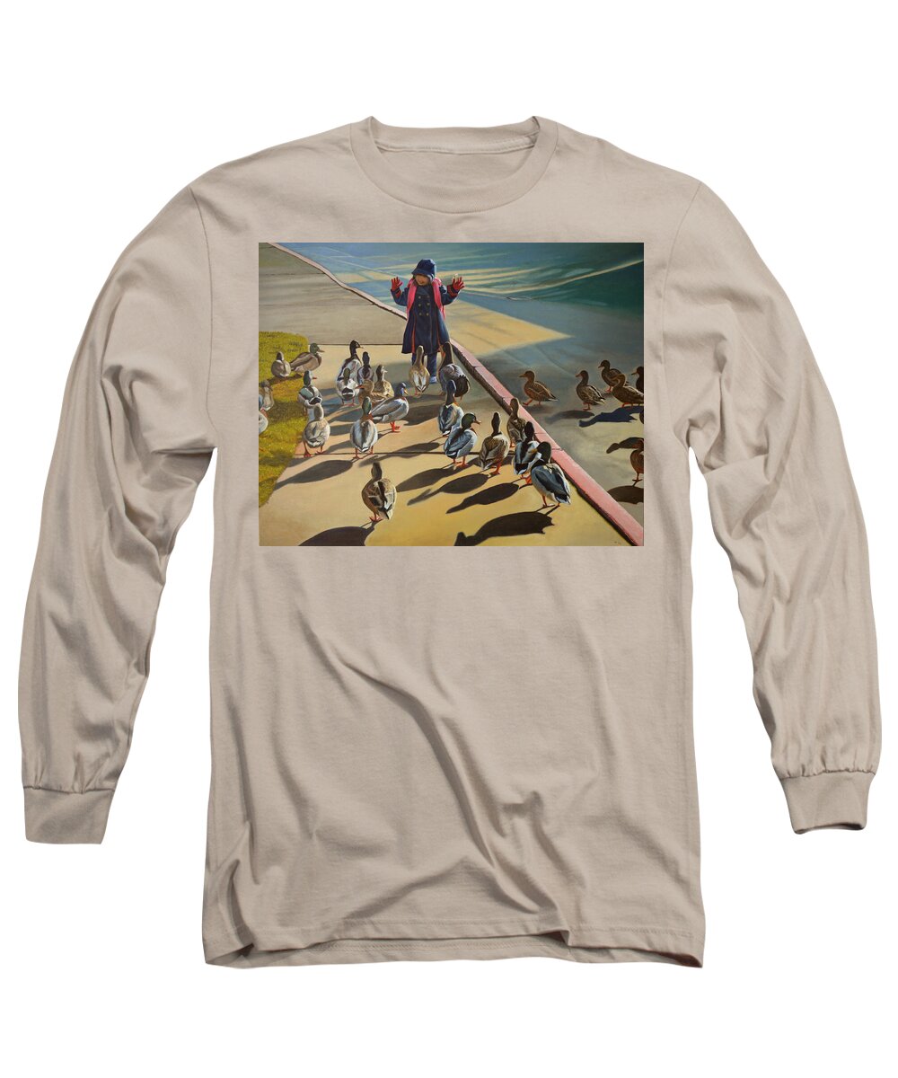 Duck Long Sleeve T-Shirt featuring the painting The Sidewalk Religion by Thu Nguyen