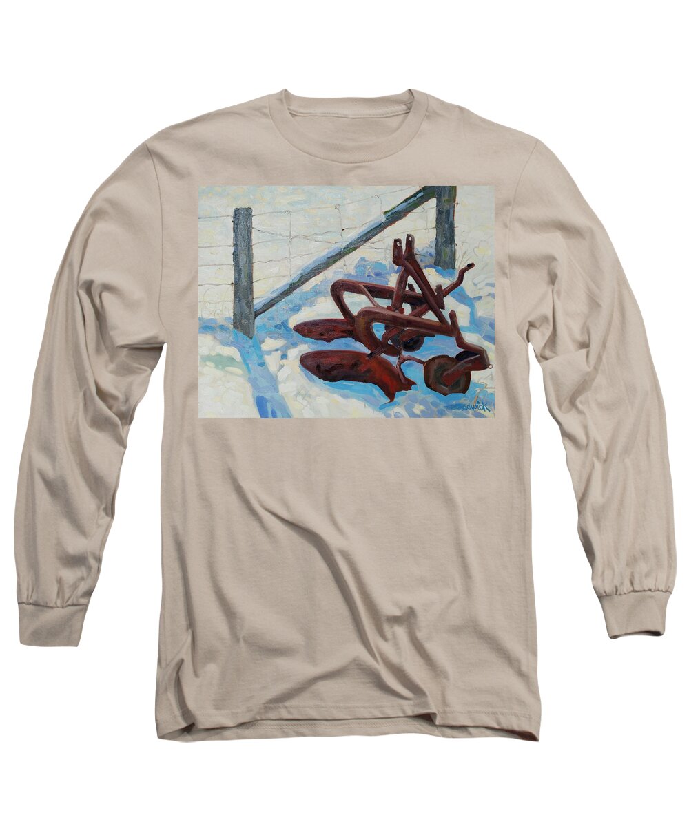 Plow Long Sleeve T-Shirt featuring the painting The Snow Plow by Phil Chadwick