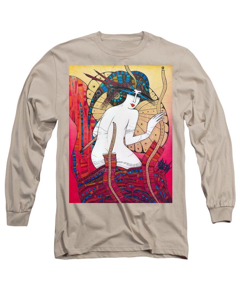 Lady Long Sleeve T-Shirt featuring the painting The Umbrella by Albena Vatcheva