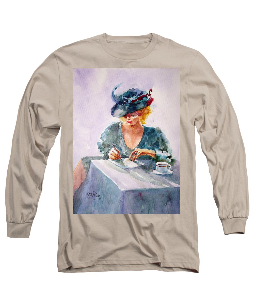 Woman Long Sleeve T-Shirt featuring the painting Thoughtful... by Faruk Koksal