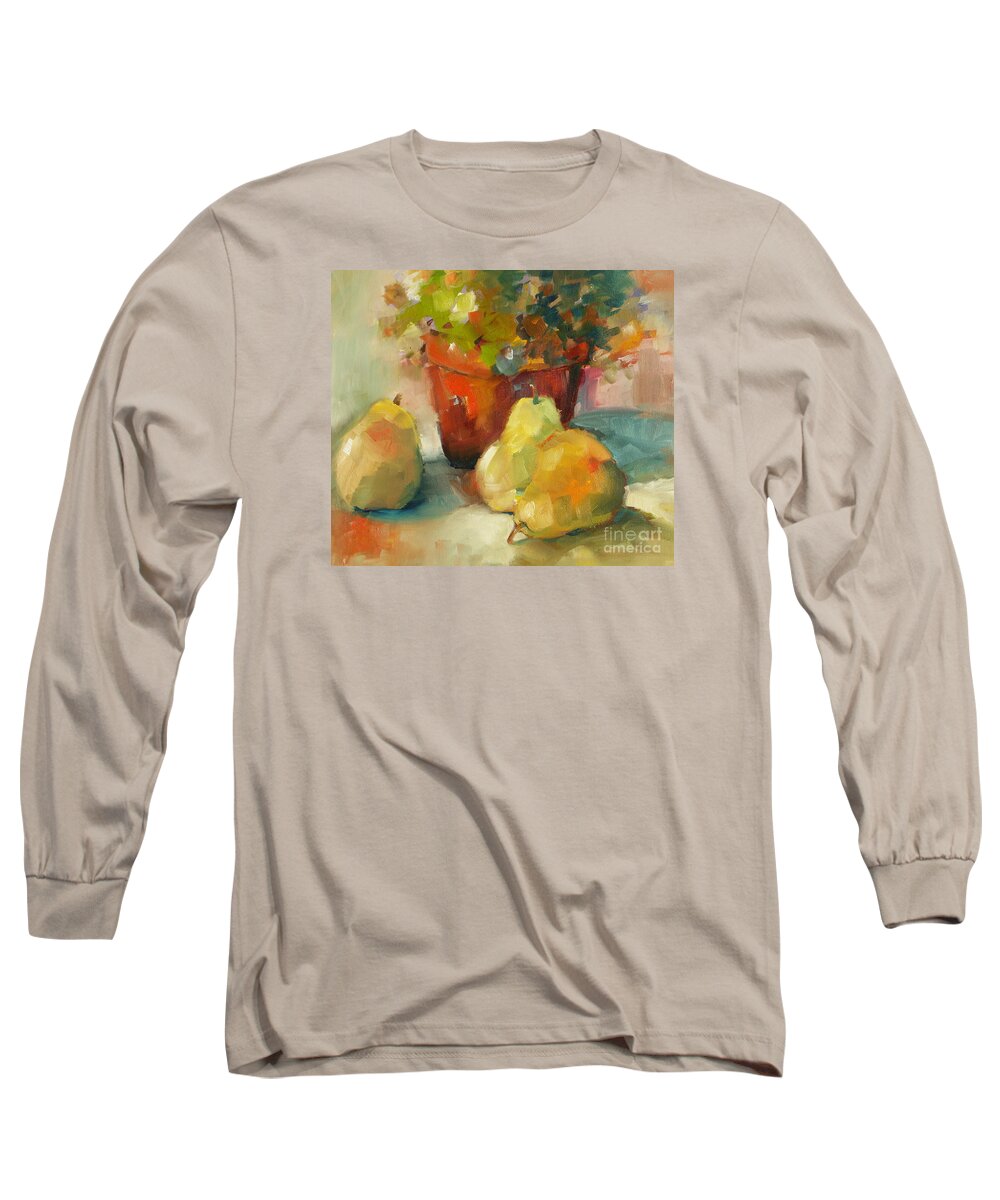 Still Life Long Sleeve T-Shirt featuring the painting Three Pears and a Pot by Michelle Abrams