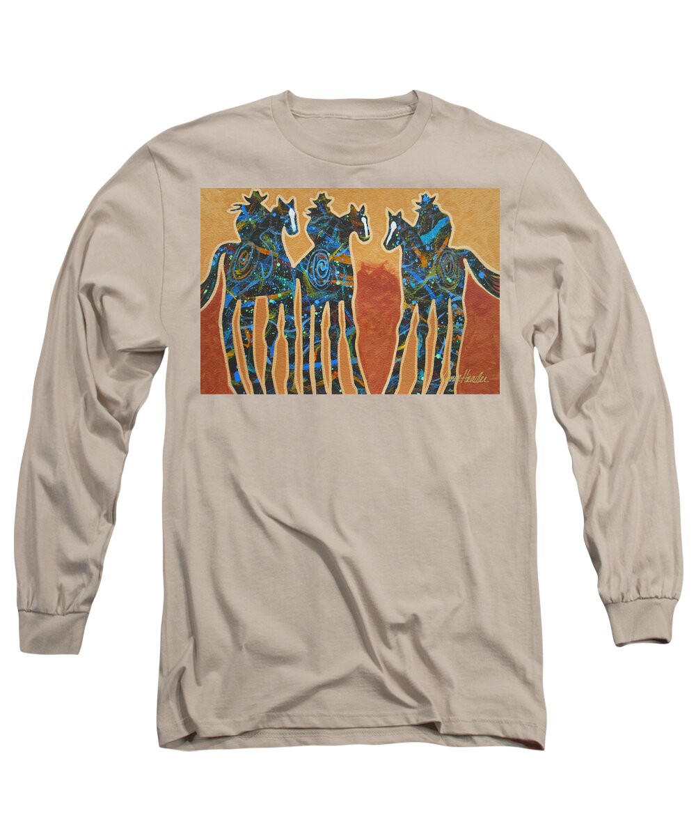 Minimal Western Long Sleeve T-Shirt featuring the painting Three With Rope by Lance Headlee