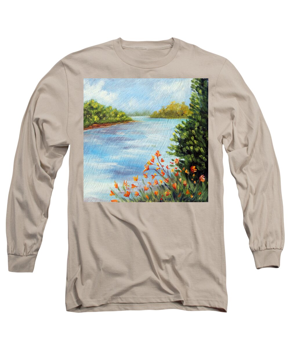 Spring Long Sleeve T-Shirt featuring the painting Tigerlily Lake by Meaghan Troup