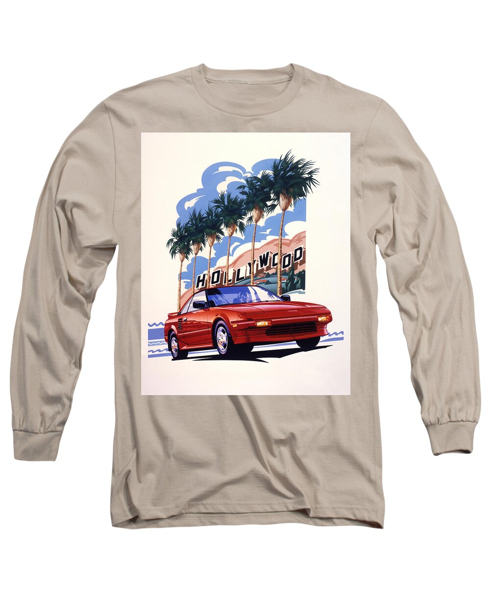 Airbrush Illustration Long Sleeve T-Shirt featuring the painting Toyota MR2 Hollywood Hills by Garth Glazier