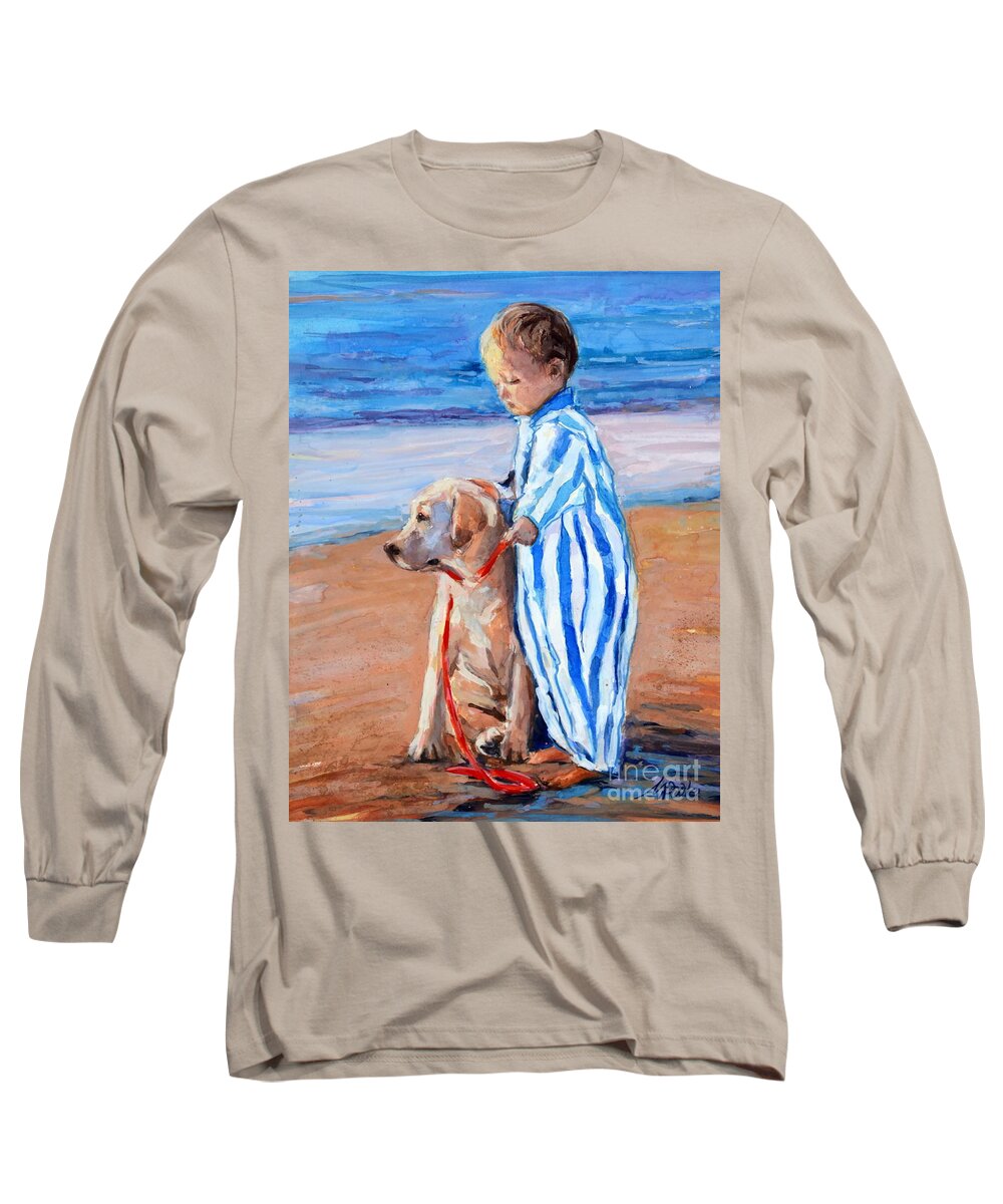 Yellow Labrador Retriever Puppy Long Sleeve T-Shirt featuring the painting Training Day by Molly Poole