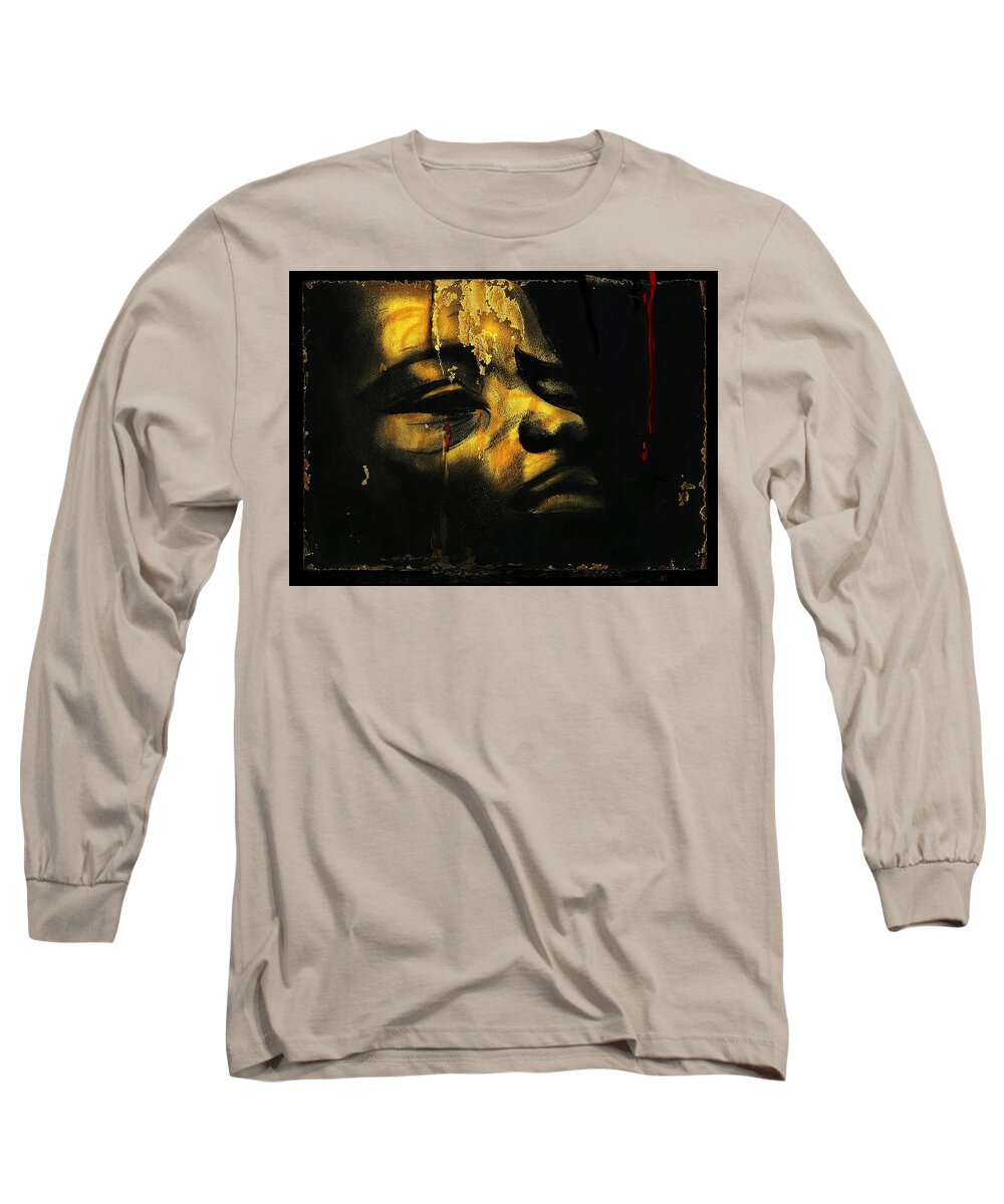 Africa Long Sleeve T-Shirt featuring the mixed media Troubled African by Hartmut Jager