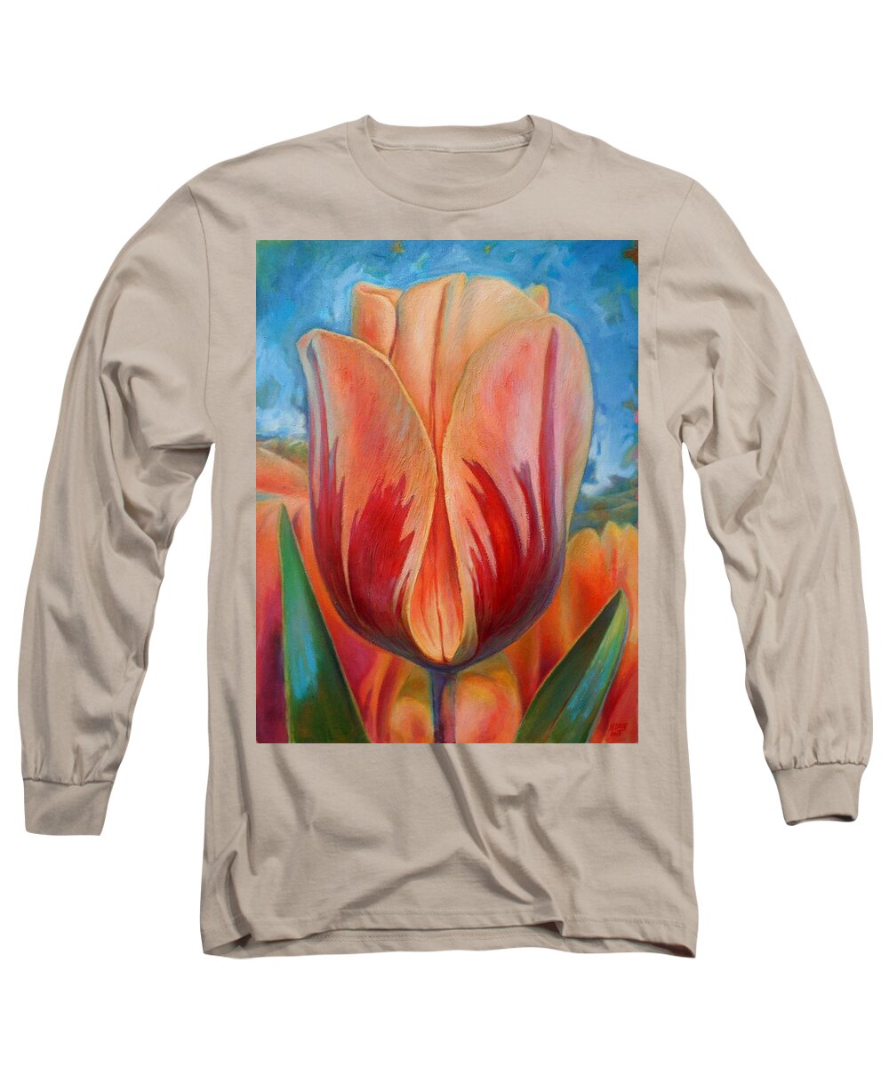 Tulip Flower Long Sleeve T-Shirt featuring the painting Tulip by Hans Droog