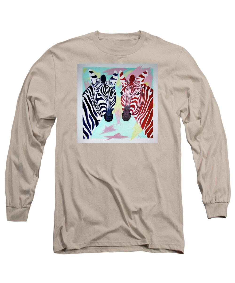 Zebras Long Sleeve T-Shirt featuring the painting Twin zs by Phyllis Kaltenbach