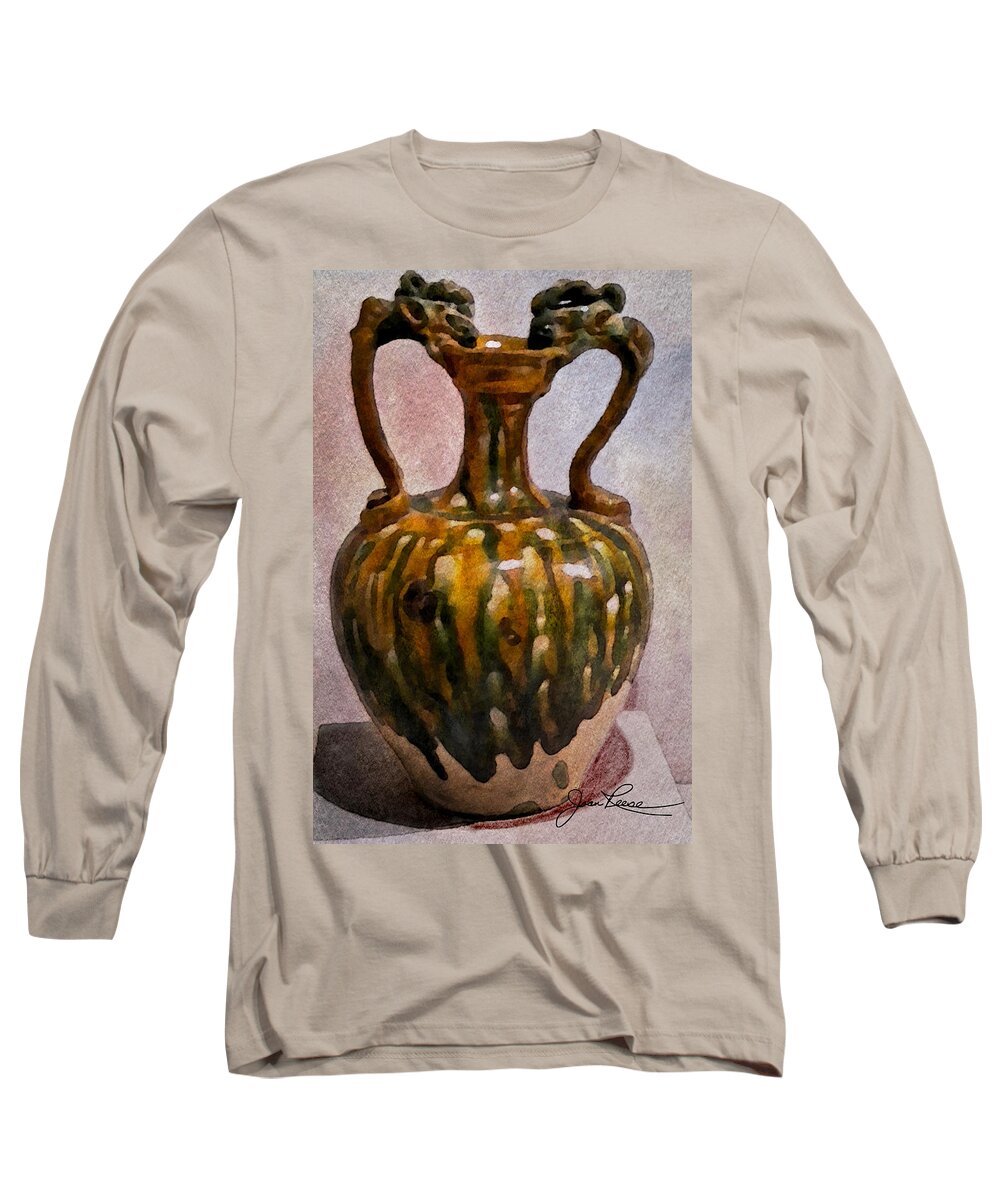 Colorful Painting Long Sleeve T-Shirt featuring the painting Two Handle Vase by Joan Reese