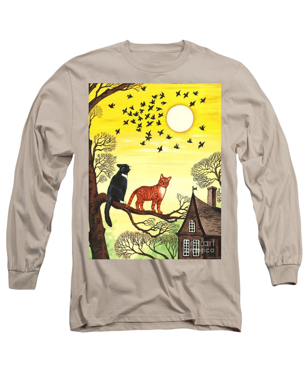 Painting Long Sleeve T-Shirt featuring the painting Two Watchers by Margaryta Yermolayeva