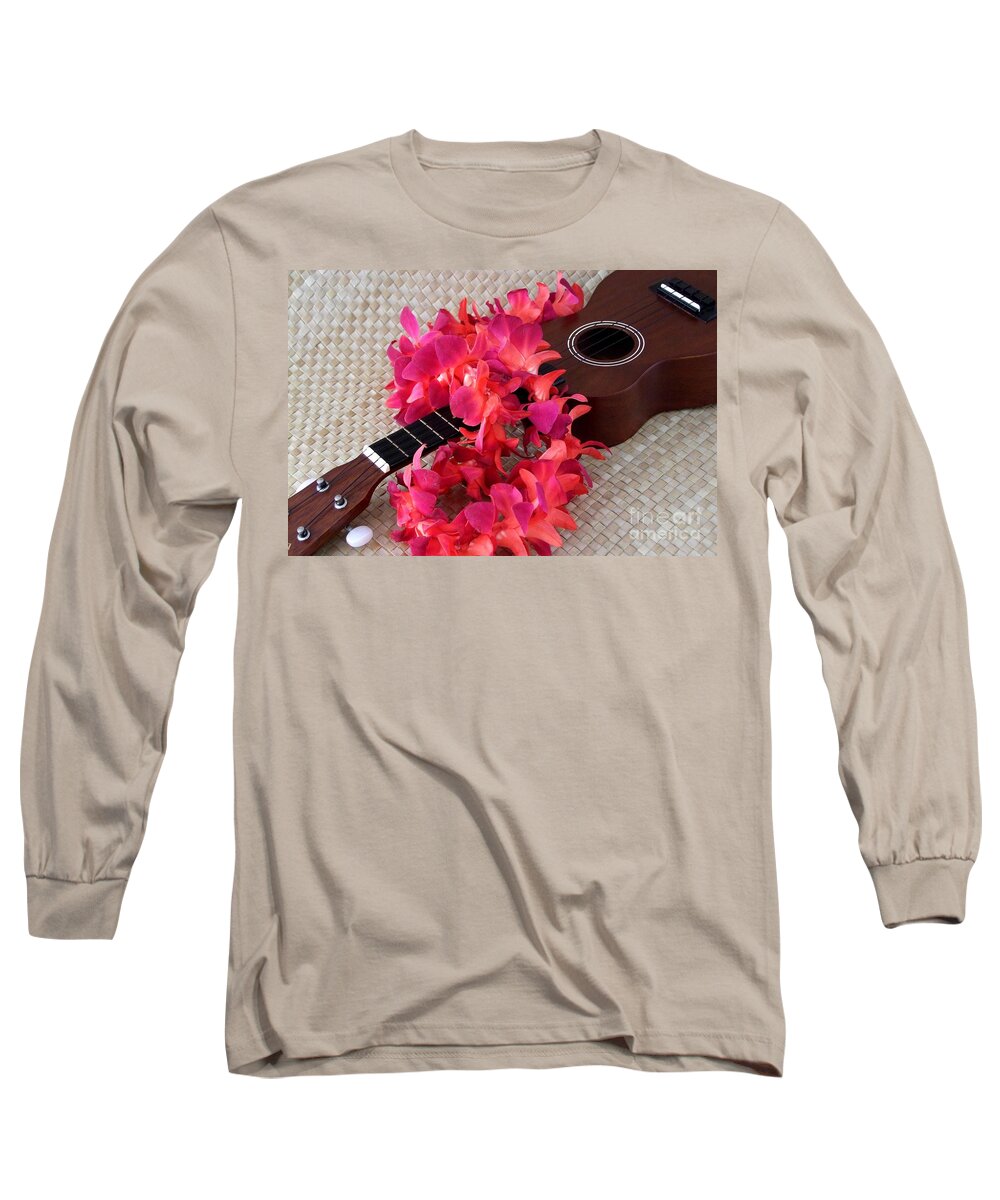 Ukulele Long Sleeve T-Shirt featuring the photograph Ukulele and Red Lei by Mary Deal