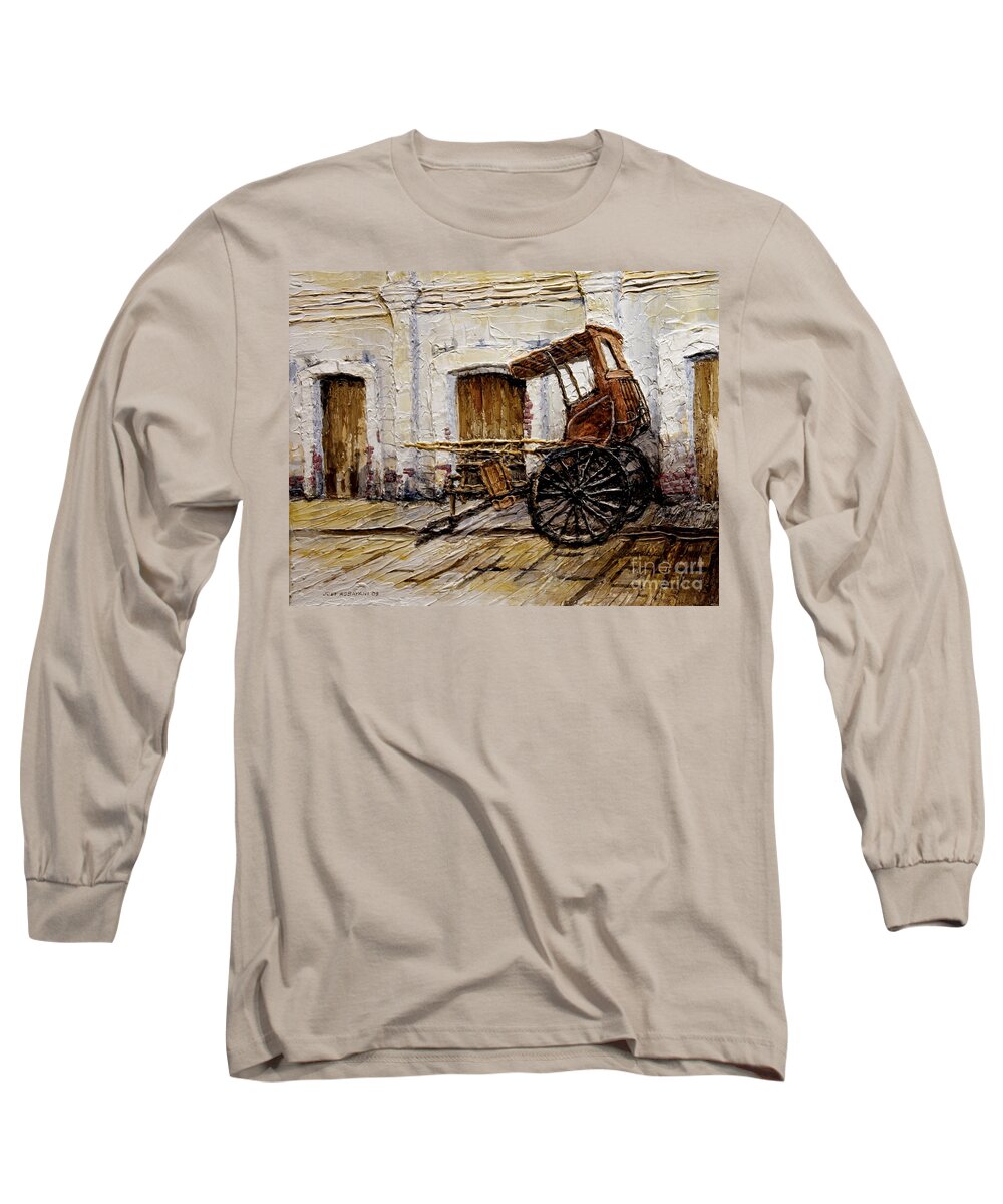 Vigan Long Sleeve T-Shirt featuring the painting Vigan Carriage 1 by Joey Agbayani