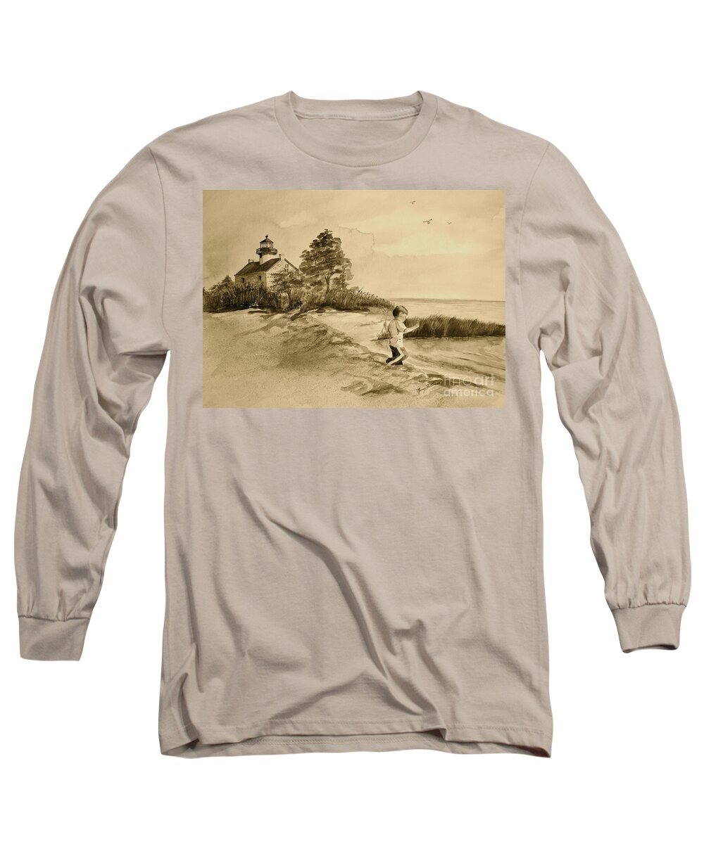 East Point Lighthouse Long Sleeve T-Shirt featuring the painting Vintage Jacob at East Point by Nancy Patterson