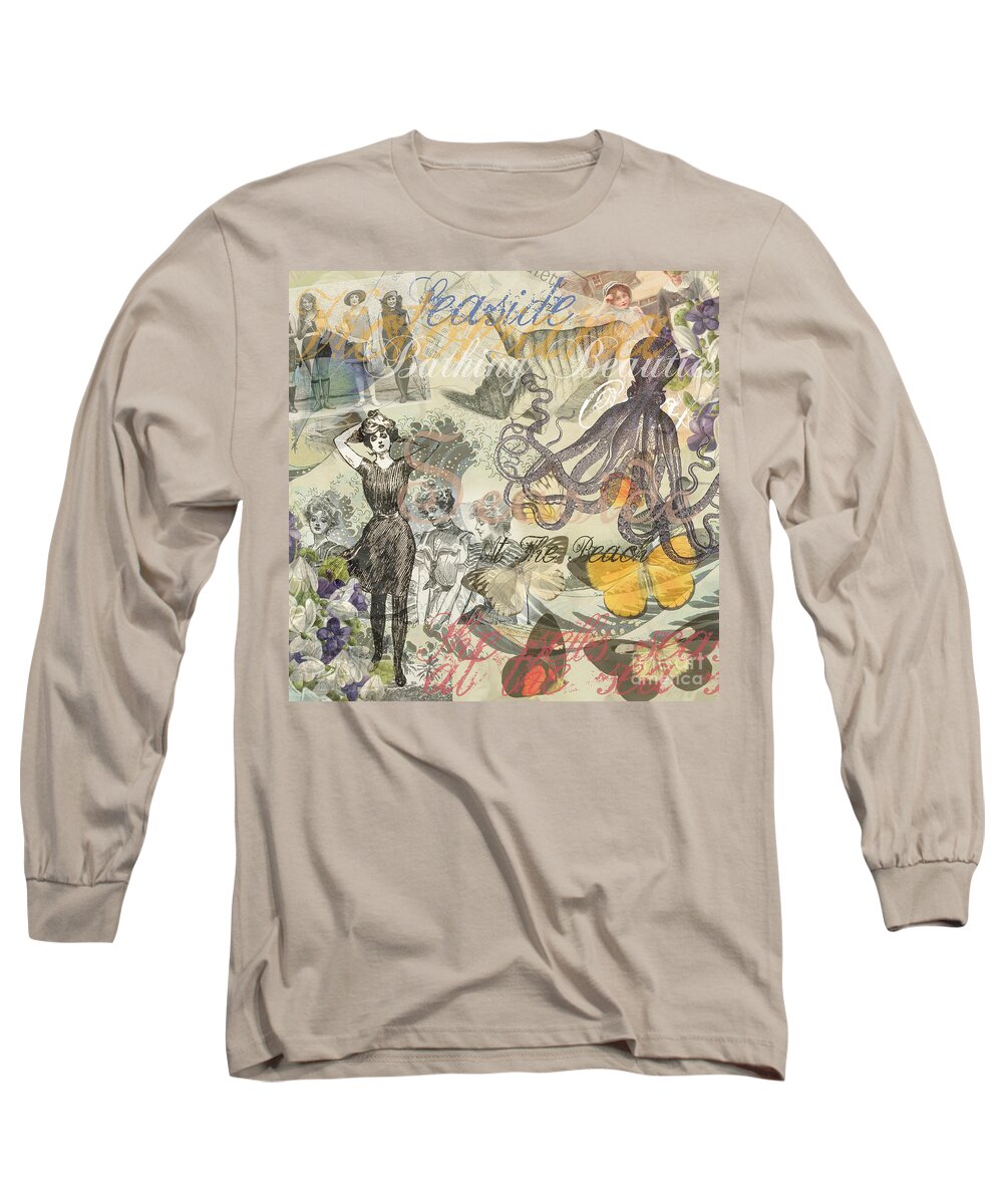 Octopus Long Sleeve T-Shirt featuring the digital art Vintage Octopus and Bathing Beauties by Mary Hubley