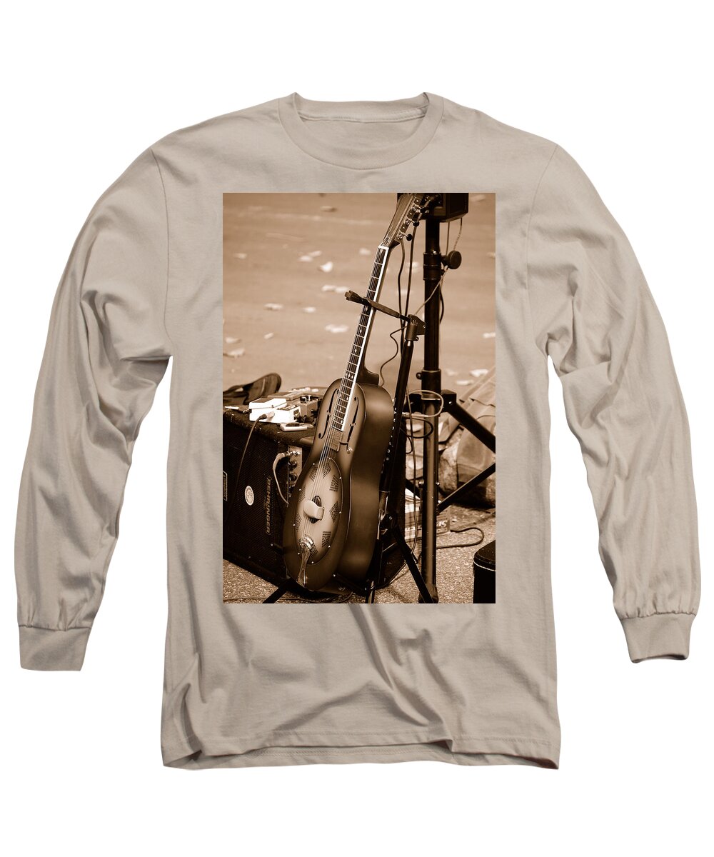 Guitar Amp Amps Cords Guitars Vintage Blues Performance Jazz Long Sleeve T-Shirt featuring the photograph Waiting to be Played by Holly Blunkall