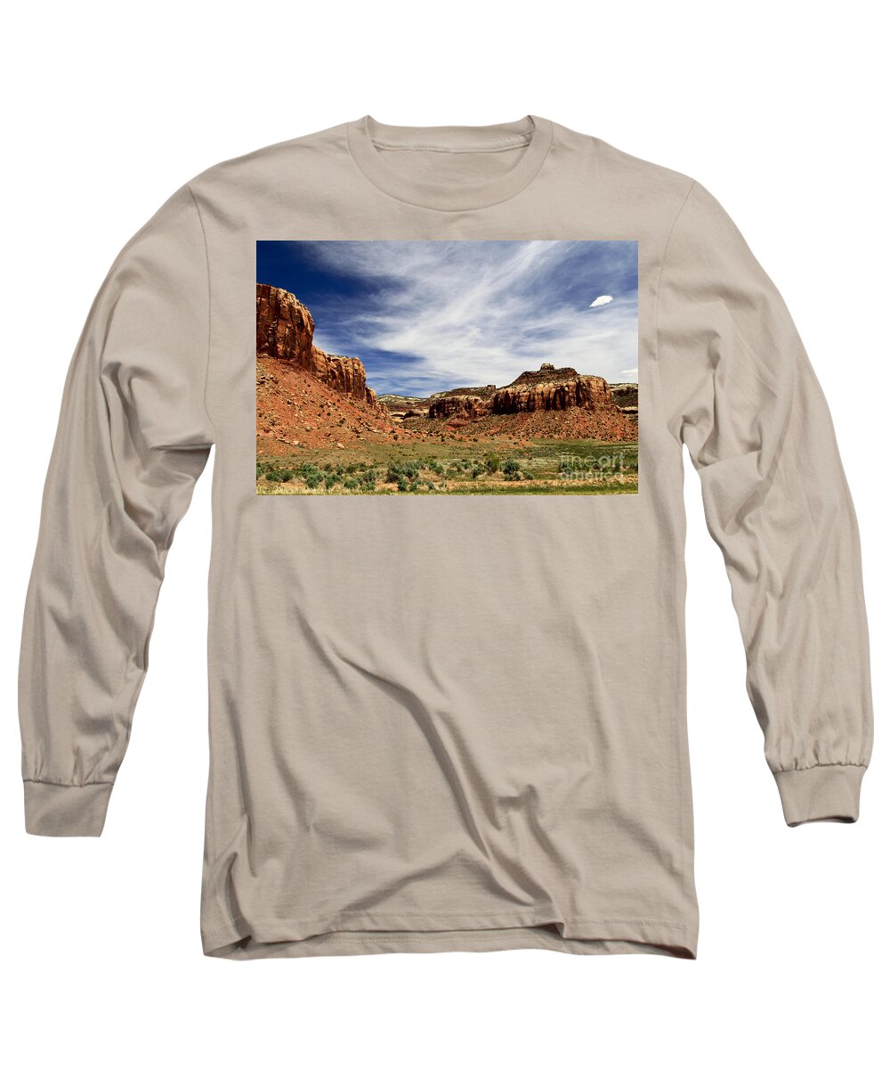 Canyon Lands Long Sleeve T-Shirt featuring the photograph Where Earth and Sky Meet by Kathy McClure