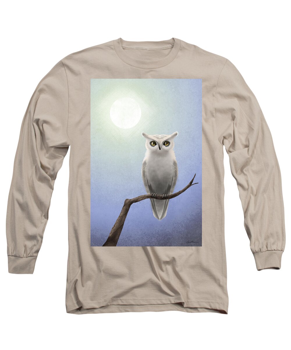 White Owl Long Sleeve T-Shirt featuring the digital art White Owl by April Moen