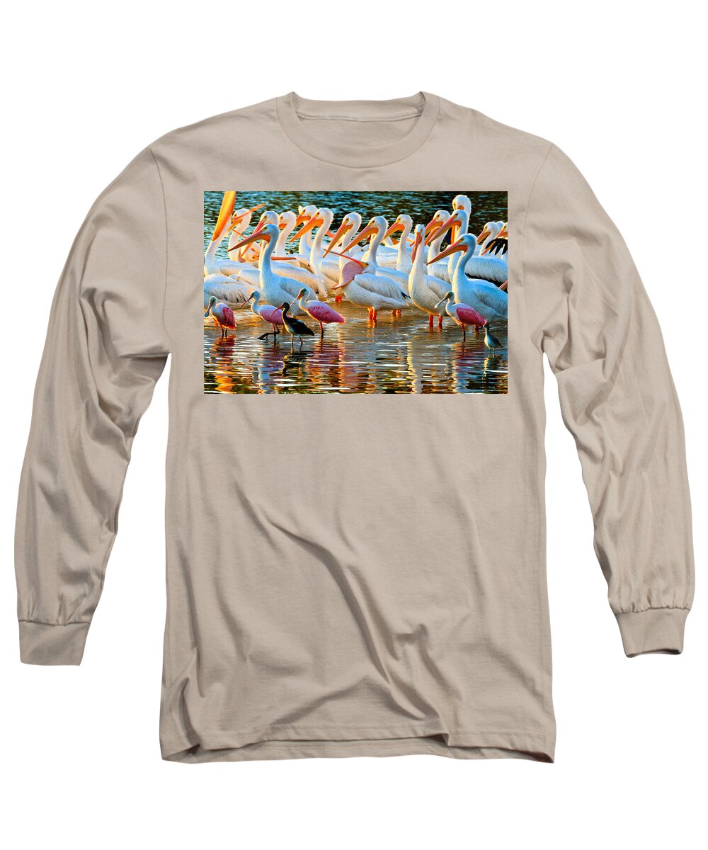 Pelican Long Sleeve T-Shirt featuring the photograph White Pelicans by Ben Graham