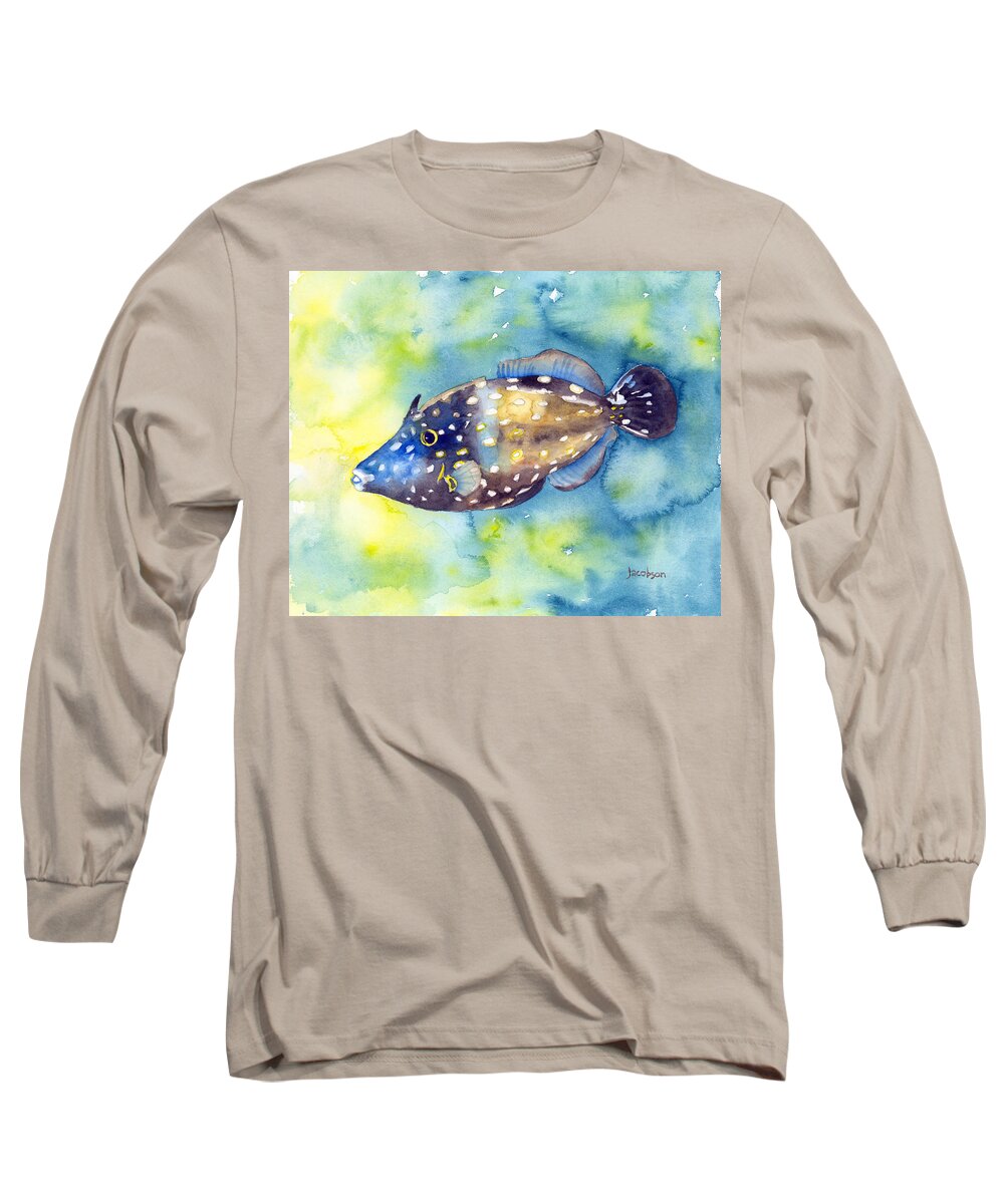 Filefish Long Sleeve T-Shirt featuring the painting Whitespot Filefish by Pauline Walsh Jacobson