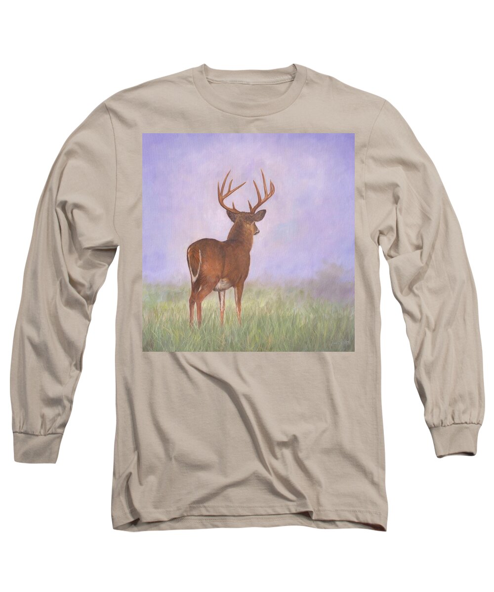 Whitetail Long Sleeve T-Shirt featuring the painting Whitetail by David Stribbling