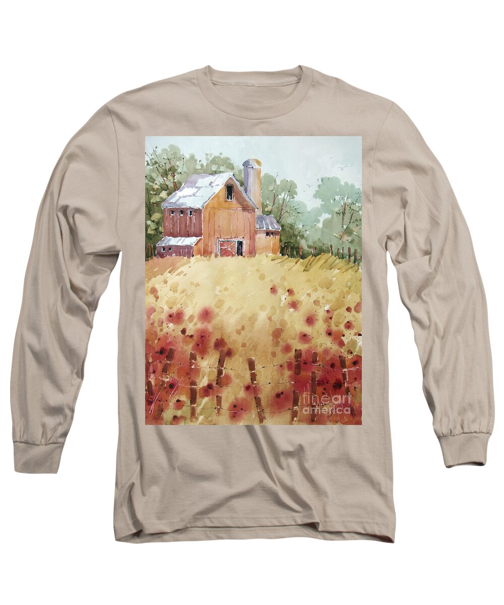 Barn Long Sleeve T-Shirt featuring the painting Wild Poppies by Joyce Hicks