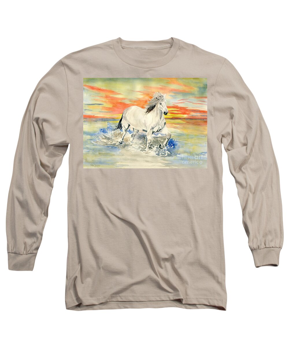 Wild White Horse Long Sleeve T-Shirt featuring the painting Wild White Horse by Melly Terpening