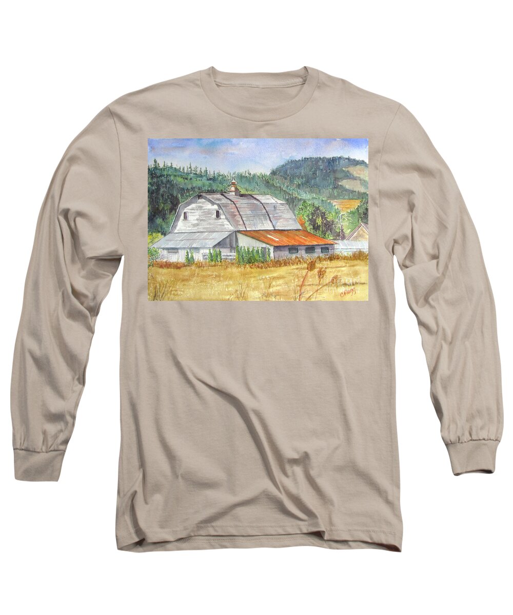 Willamette Valley Long Sleeve T-Shirt featuring the painting Willamette Valley Barn by Carol Flagg