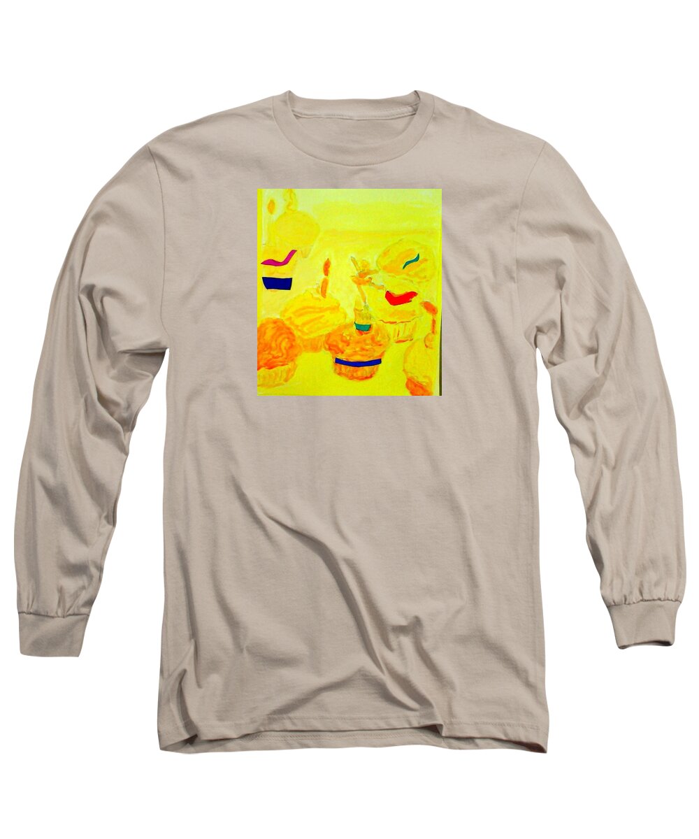 Yellow Cupcakes Long Sleeve T-Shirt featuring the painting Yellow Cupcakes by Suzanne Berthier