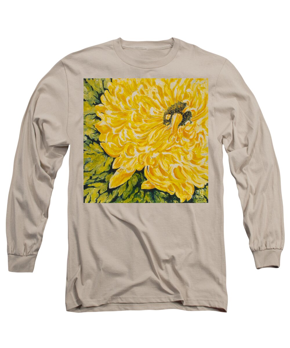 Yellow Mum Prints Long Sleeve T-Shirt featuring the painting Yellow Mum by Milly Tseng