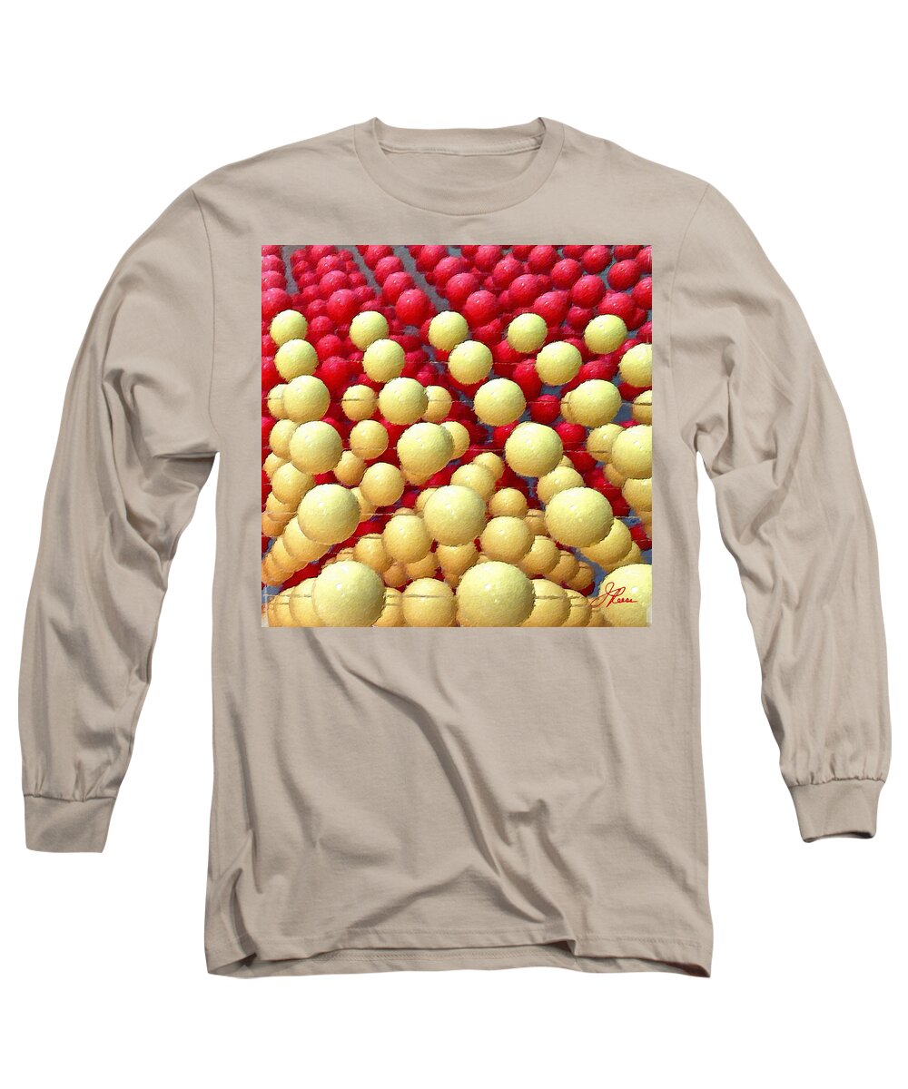 Yellow Long Sleeve T-Shirt featuring the painting Yellow Red Balls by Joan Reese