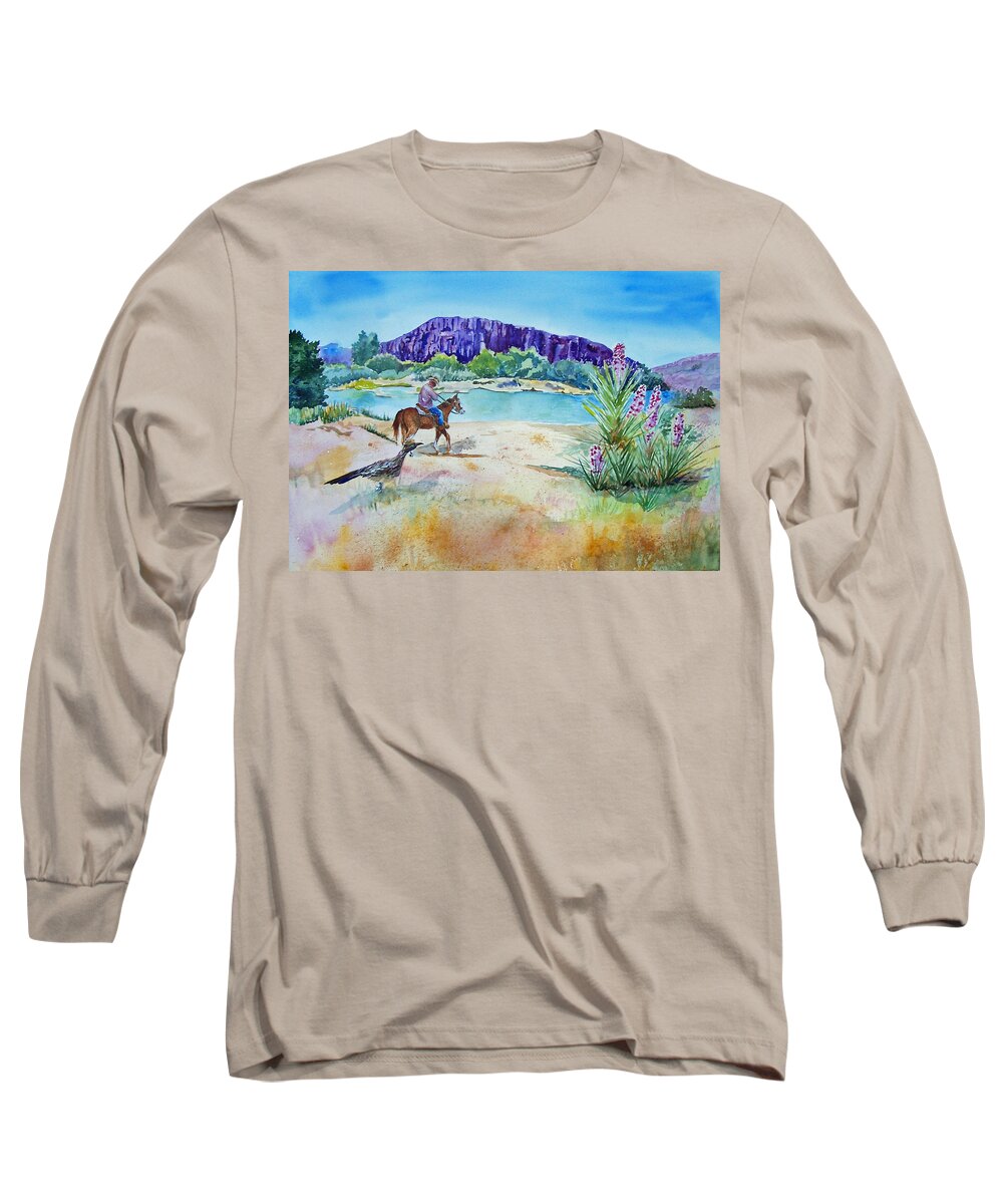 Rio Grande River Long Sleeve T-Shirt featuring the painting Texas - Along the Rio-Grande by Christine Lathrop