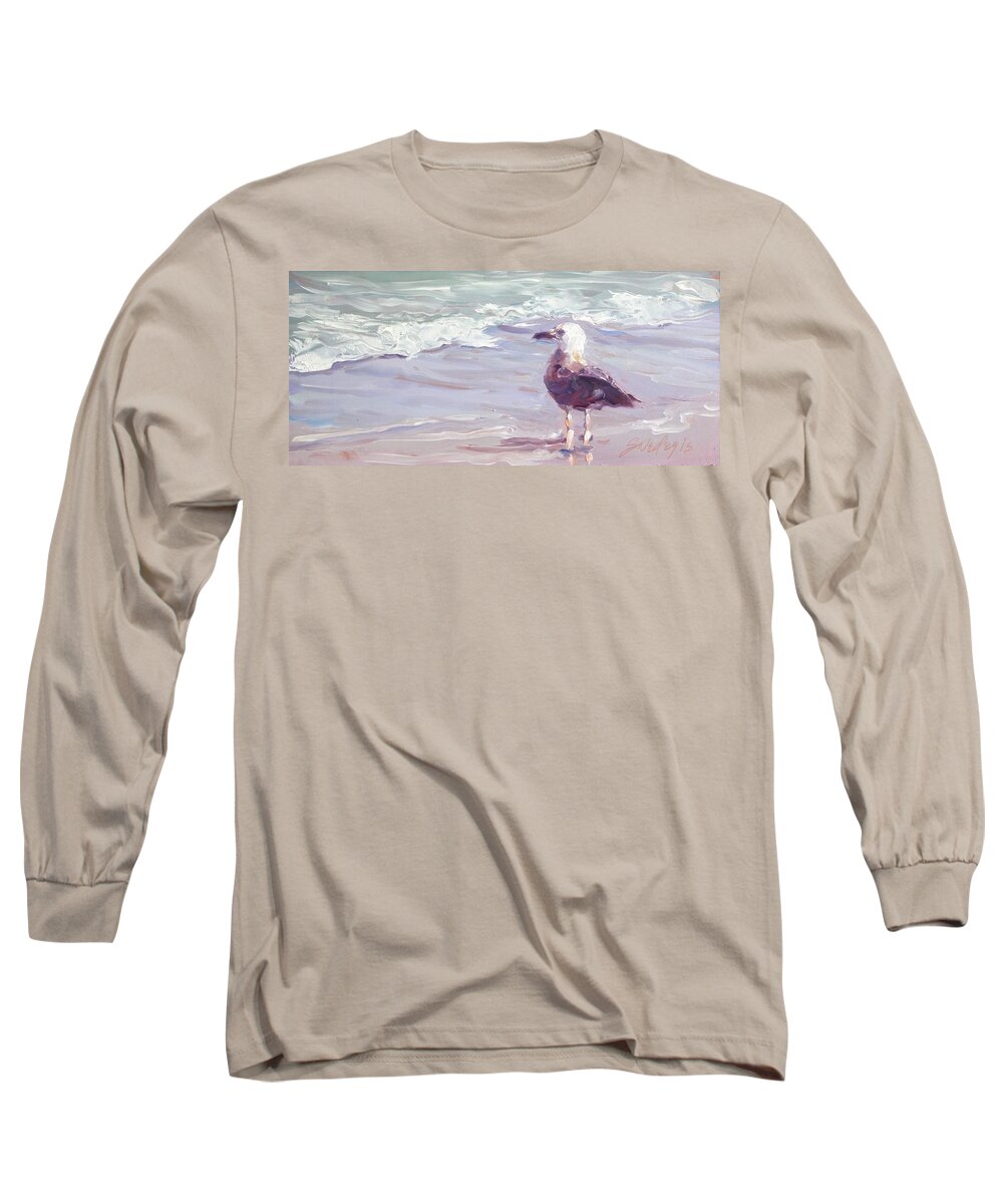 Seascape Long Sleeve T-Shirt featuring the painting Waiting For My Ship #1 by Sheila Wedegis