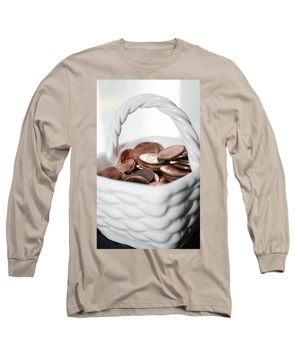 Basket Photograph Long Sleeve T-Shirt featuring the photograph A Basket of Pennies by Ester McGuire