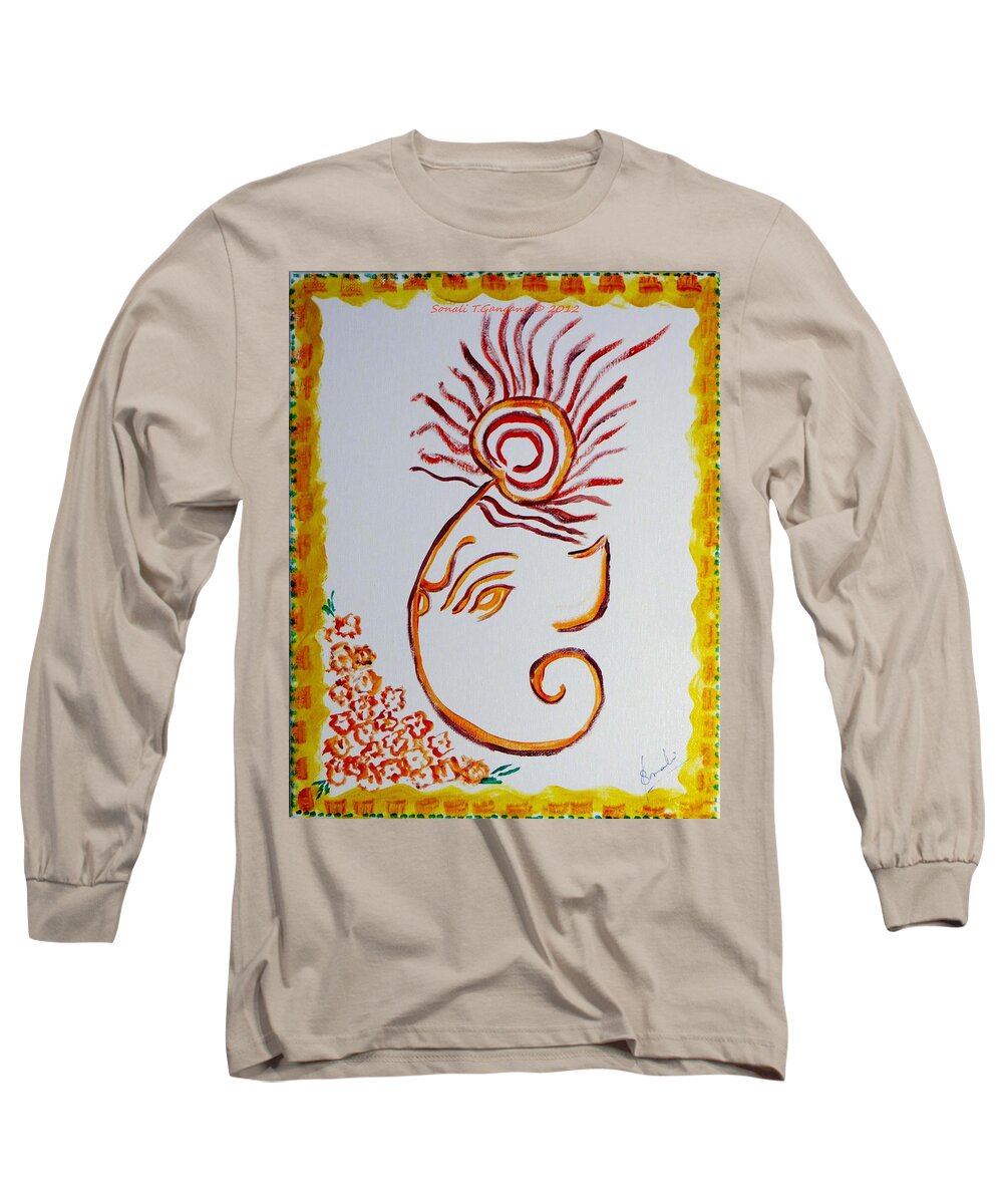 Lord Ganesha Long Sleeve T-Shirt featuring the painting Artistic Lord Ganesha by Sonali Gangane