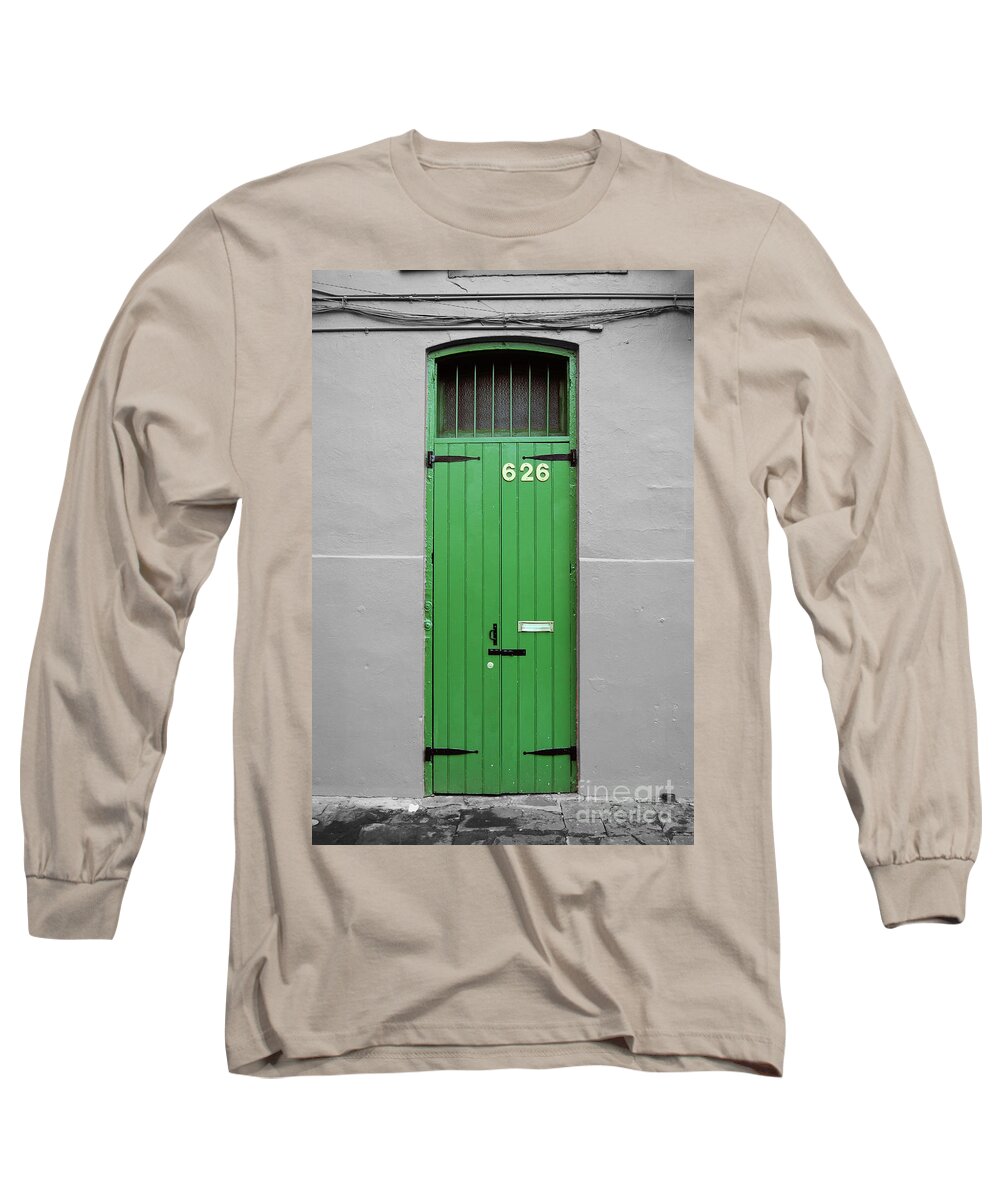 New Orleans Long Sleeve T-Shirt featuring the digital art Colorful Arched Doorway French Quarter New Orleans Color Splash Black and White by Shawn O'Brien