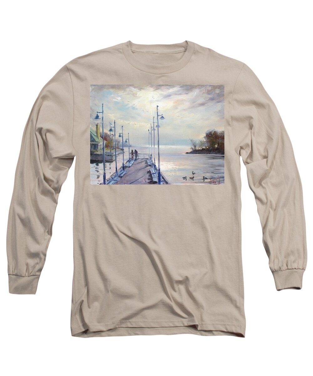 Painting Long Sleeve T-Shirt featuring the painting Early Morning in Lake Shore by Ylli Haruni
