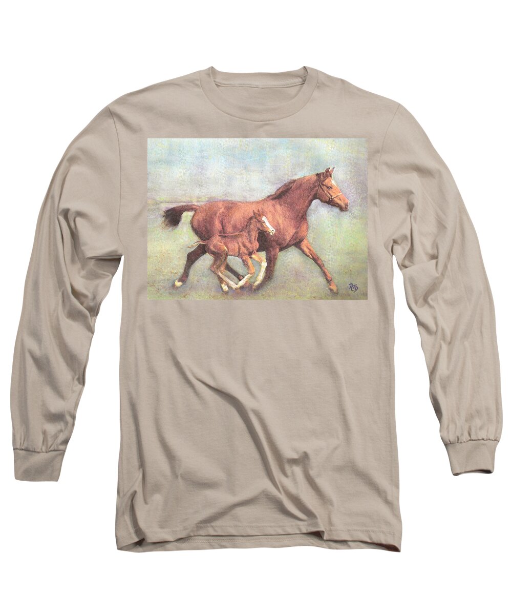 Horse Long Sleeve T-Shirt featuring the painting FREE and fleet as the wind by Richard James Digance