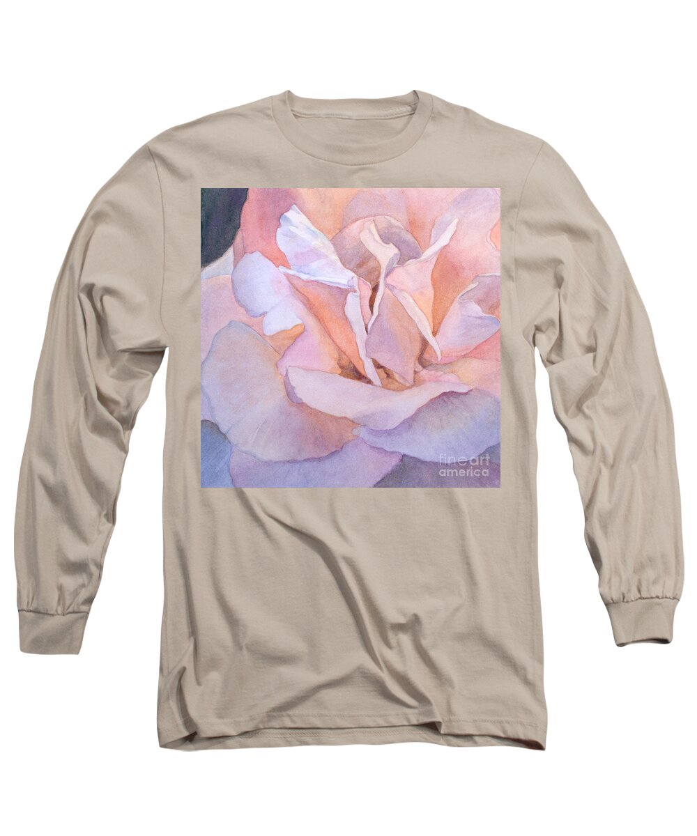 Flowers Long Sleeve T-Shirt featuring the painting Heart of a Rose 1 by Jan Lawnikanis