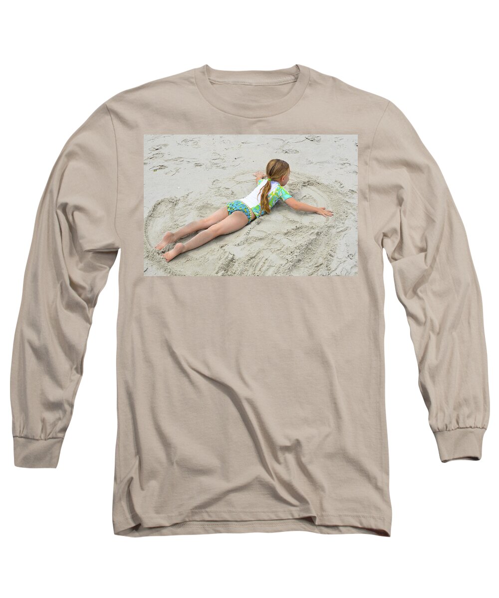 Sand Long Sleeve T-Shirt featuring the photograph Making a Sand Angel by Maureen E Ritter
