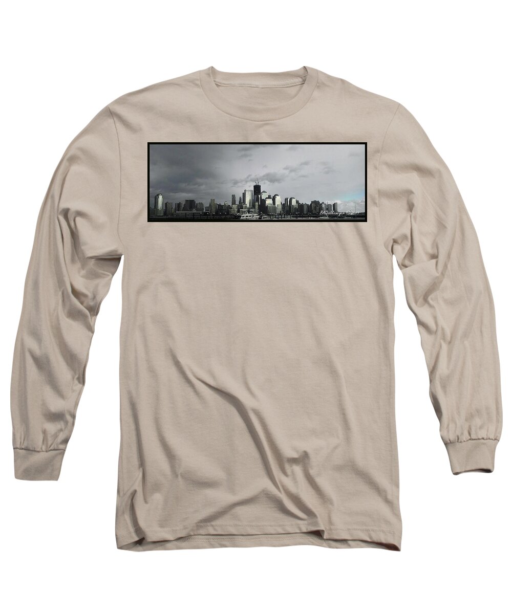 Nyc Long Sleeve T-Shirt featuring the photograph 'NYC in Hurricane Irene Sky' by PJQandFriends Photography