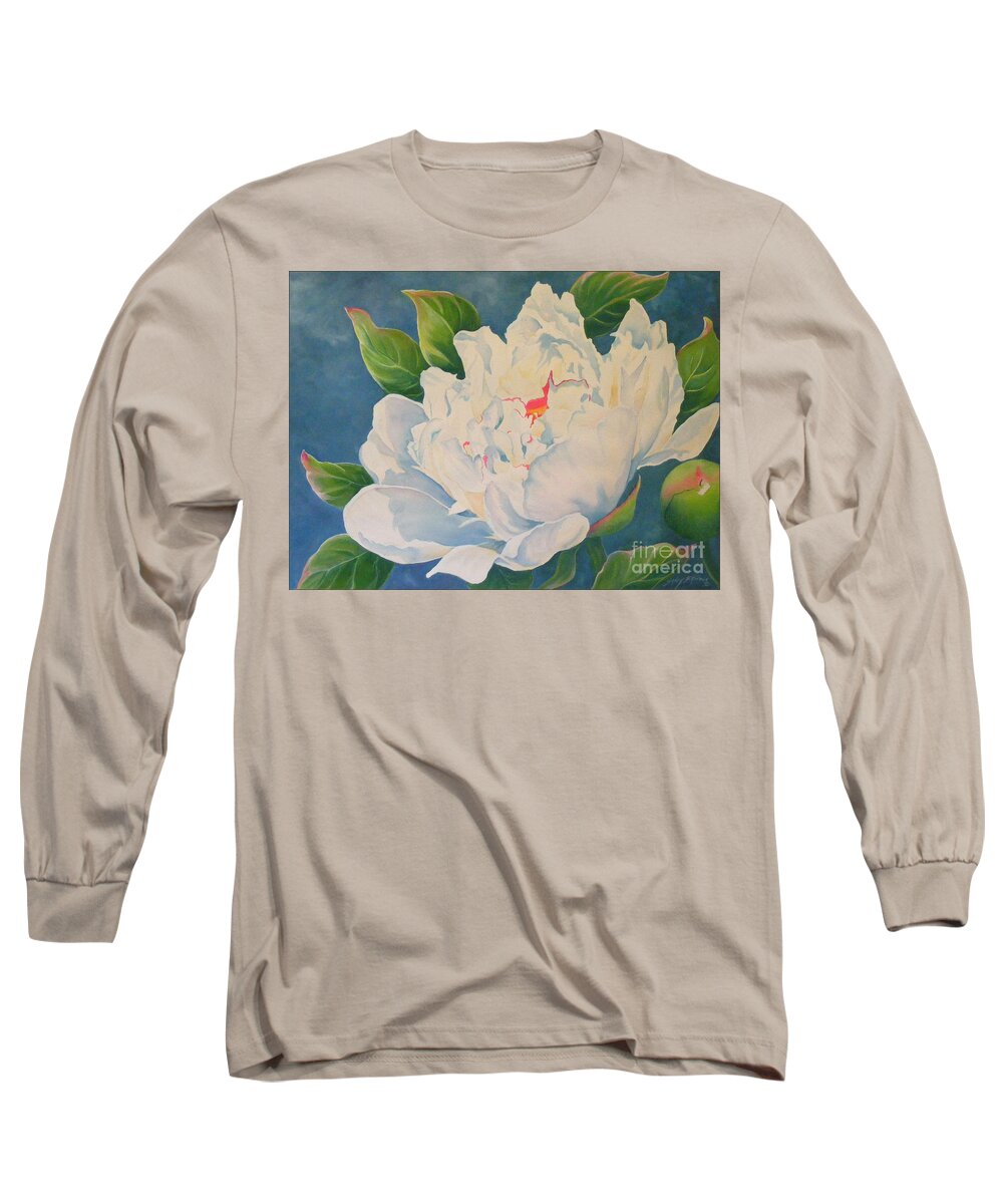 Watercolor Long Sleeve T-Shirt featuring the painting Peonies by Sandy Brindle