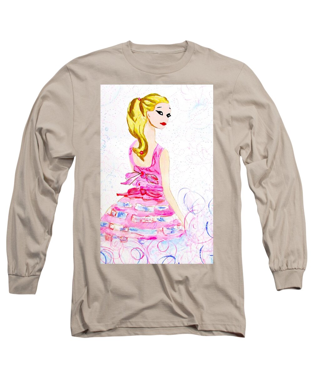 Girl Long Sleeve T-Shirt featuring the painting Barbie Series What a Doll by Beth Saffer