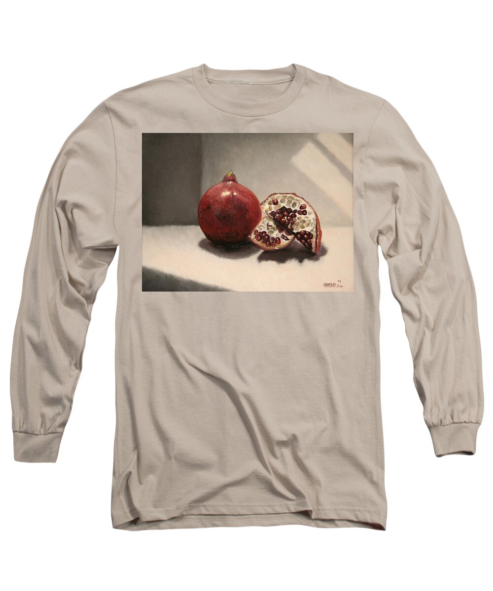 Pomegranate Long Sleeve T-Shirt featuring the painting Pomegranate by Matthew Martelli