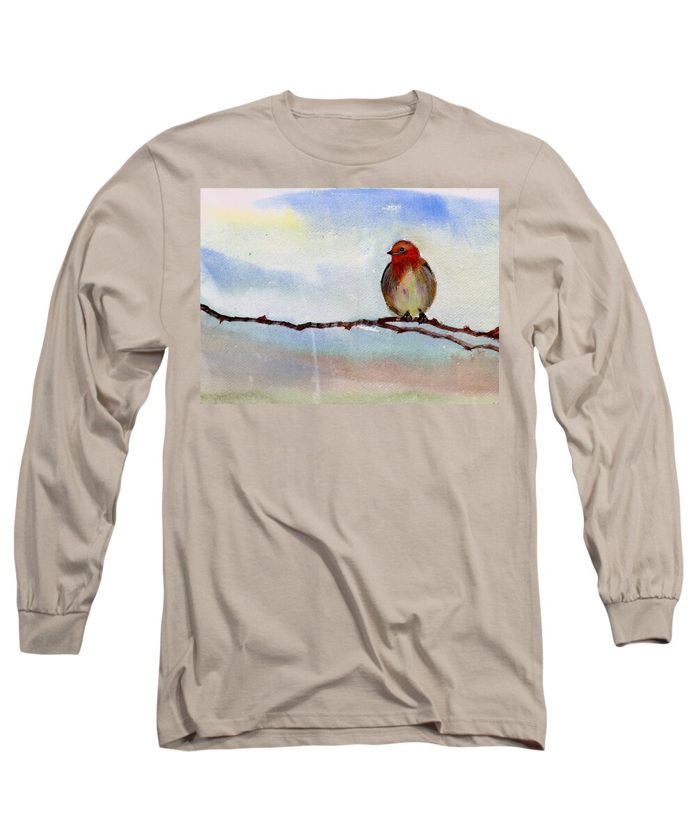Tree Long Sleeve T-Shirt featuring the painting Robin 1 by Anil Nene