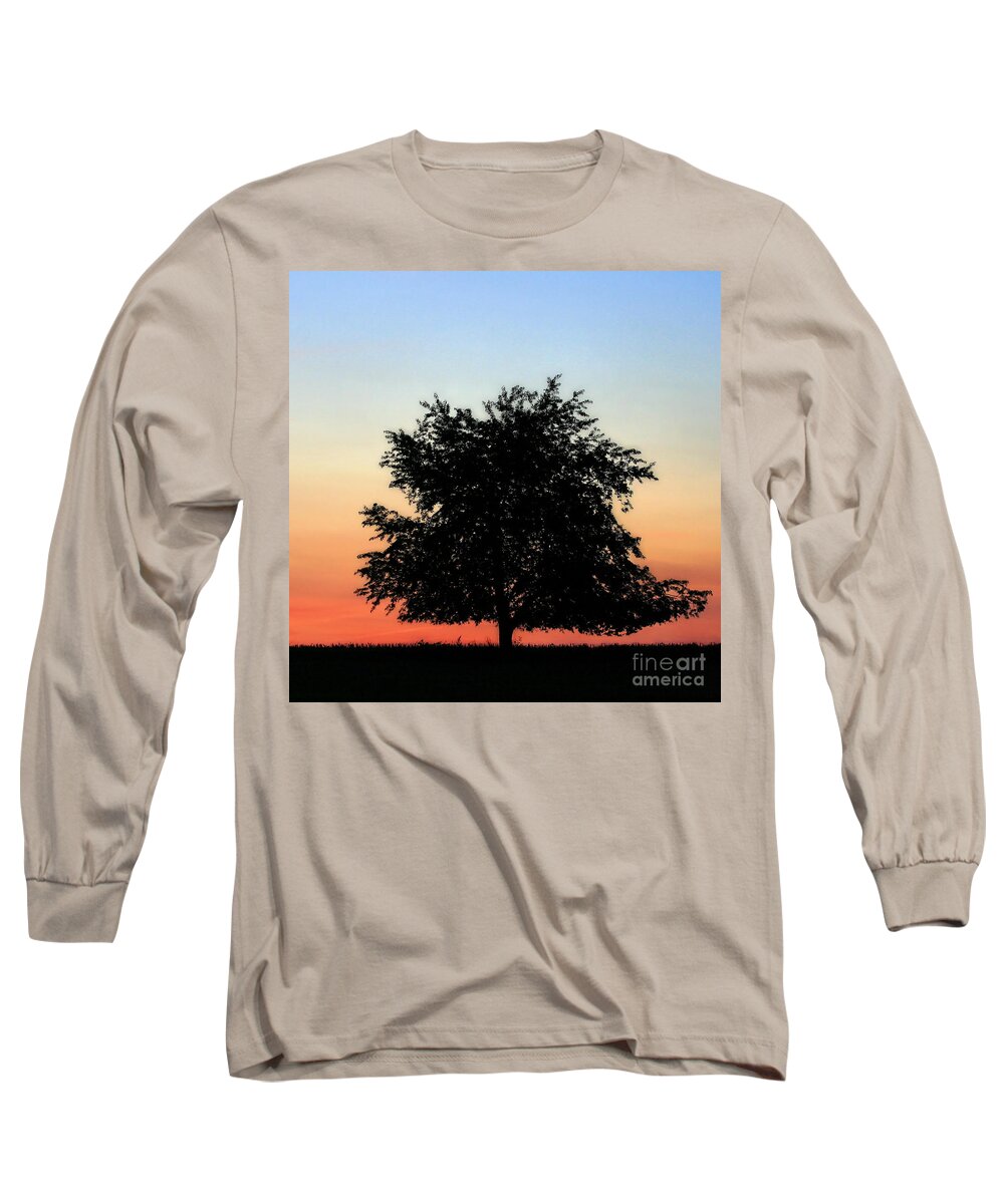 Biophilic Long Sleeve T-Shirt featuring the photograph Make People Happy Square Photograph of Tree Silhouette Against a Colorful Summer Sky by Angela Rath