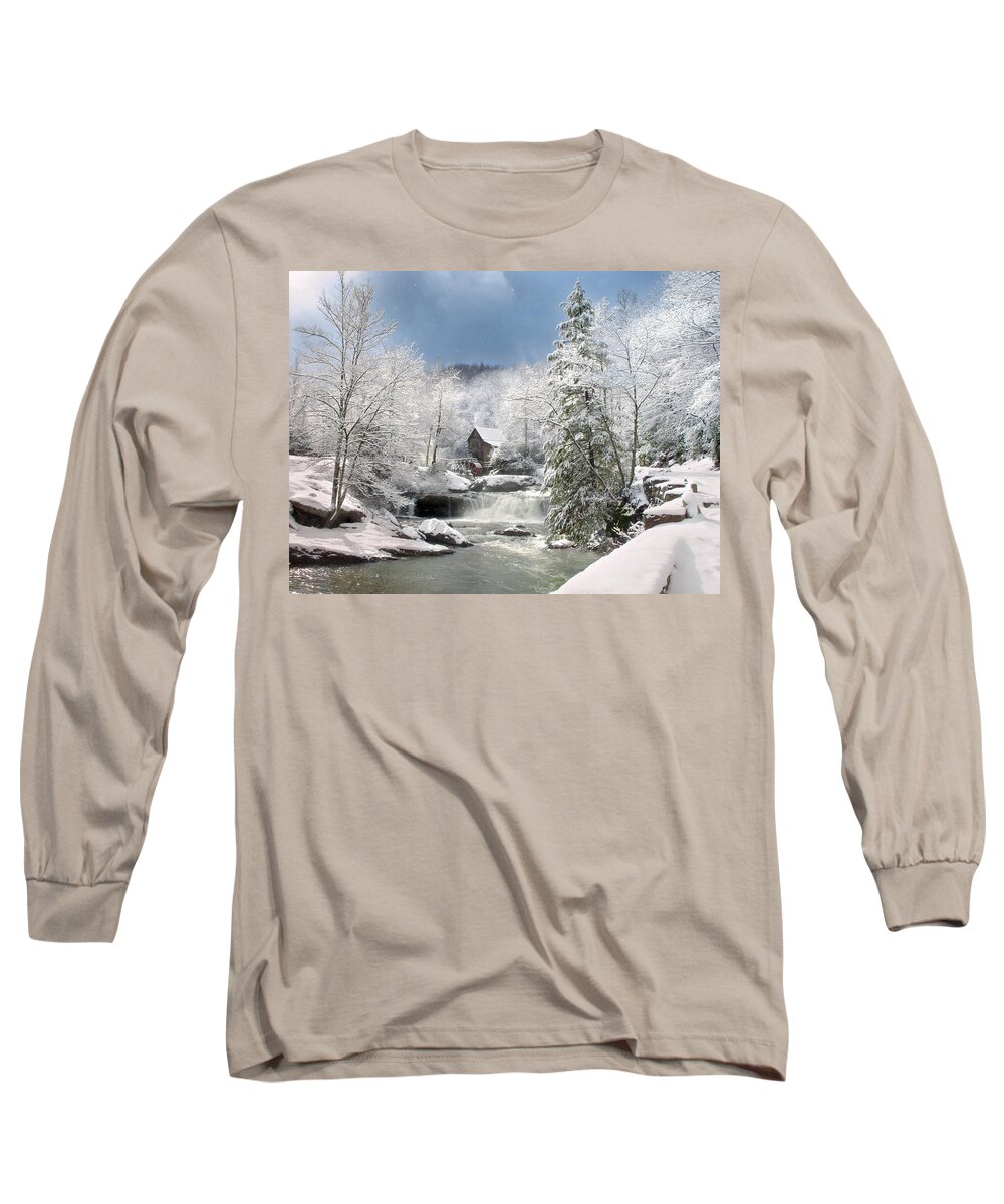 Babcock State Park Long Sleeve T-Shirt featuring the photograph Snow at Babcock State Park by Mary Almond