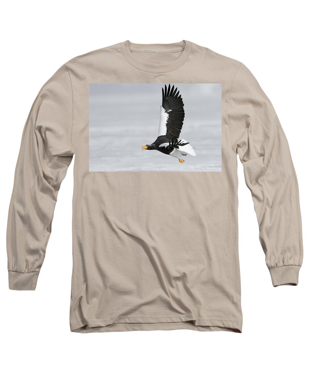 00782290 Long Sleeve T-Shirt featuring the photograph Stellers Sea Eagle in Kamchatka by Sergey Gorshkov