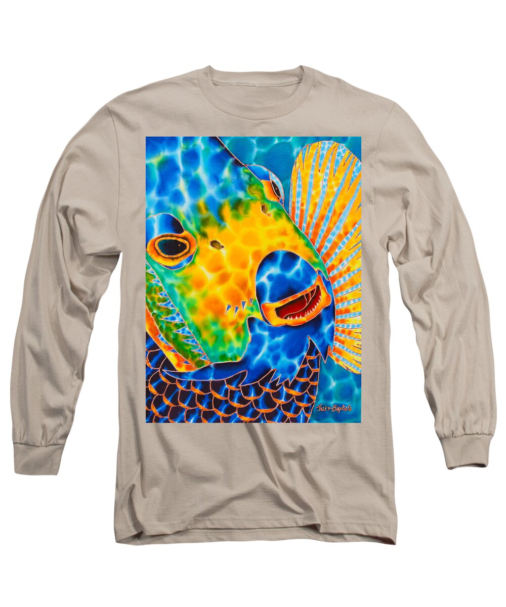 Fish Art Long Sleeve T-Shirt featuring the painting Queen Angelfish by Daniel Jean-Baptiste