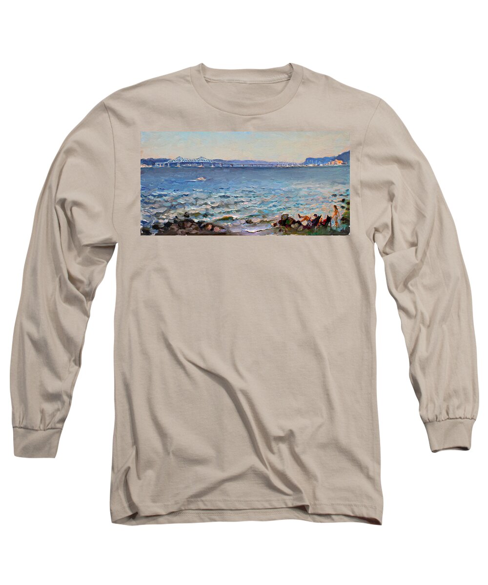 Hudson River Long Sleeve T-Shirt featuring the painting Taking a Break by Hudson River by Ylli Haruni